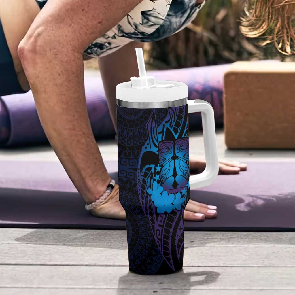 Kia Orana Kuki Airani Tumbler With Handle Cook Islands Tangaroa God Tatau Purple LT14 - Polynesian Pride