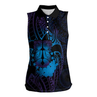 Kia Orana Kuki Airani Women Sleeveless Polo Shirt Cook Islands Tangaroa God Tatau Purple
