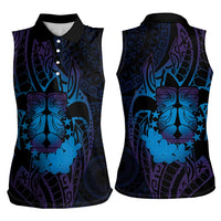 Kia Orana Kuki Airani Women Sleeveless Polo Shirt Cook Islands Tangaroa God Tatau Purple