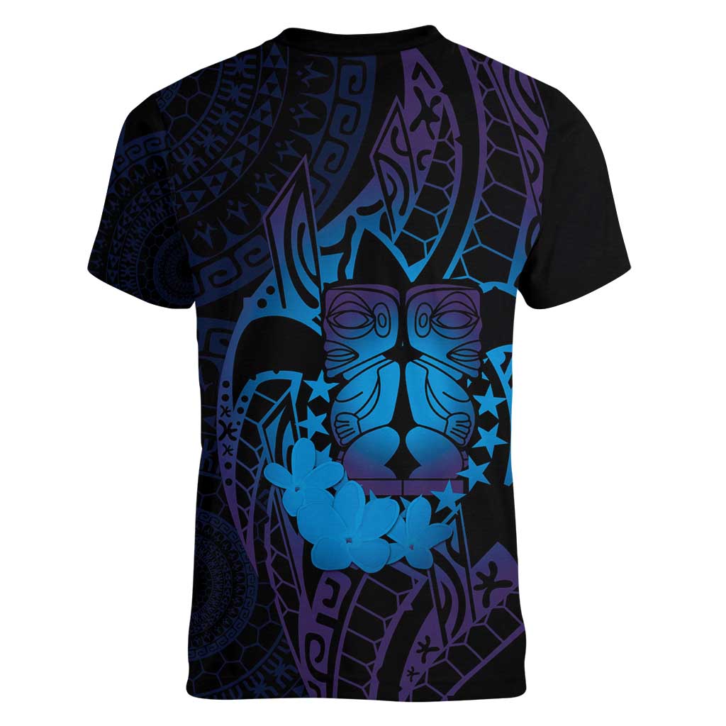 Kia Orana Kuki Airani Women V-Neck T-Shirt Cook Islands Tangaroa God Tatau Purple