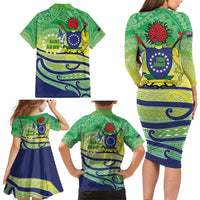 Te Maeva Nui Cook Islands Family Matching Long Sleeve Bodycon Dress and Hawaiian Shirt 60th Independence Anniversary Proud