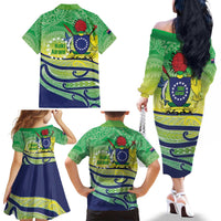 Te Maeva Nui Cook Islands Family Matching Off The Shoulder Long Sleeve Dress and Hawaiian Shirt 60th Independence Anniversary Proud