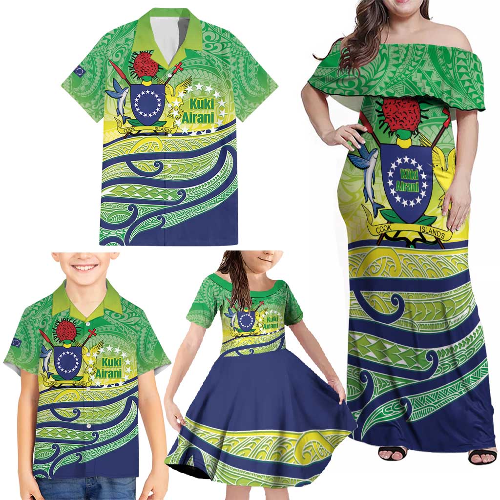 Te Maeva Nui Cook Islands Family Matching Off Shoulder Maxi Dress and Hawaiian Shirt 60th Independence Anniversary Proud