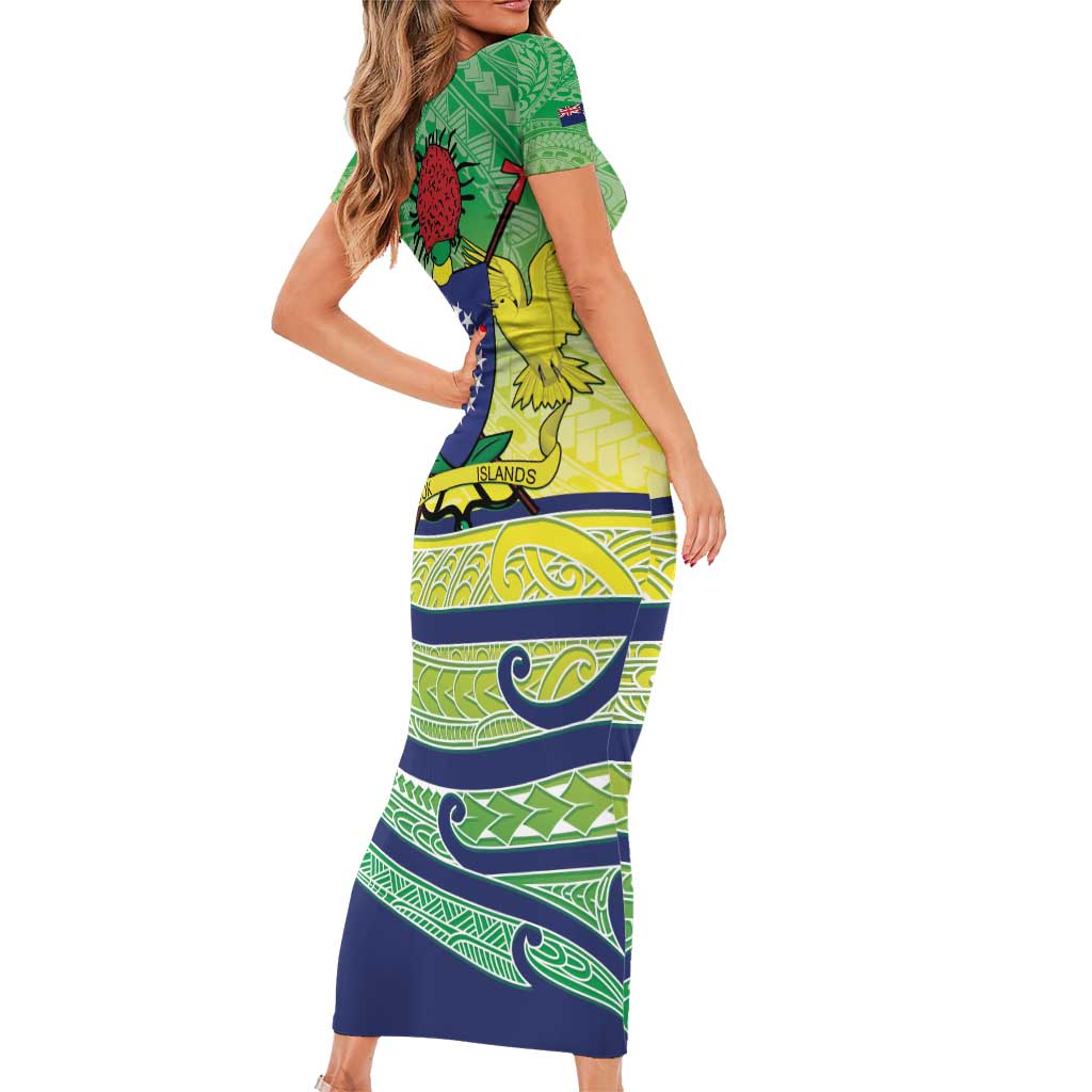 Te Maeva Nui Cook Islands Short Sleeve Bodycon Dress 60th Independence Anniversary Proud