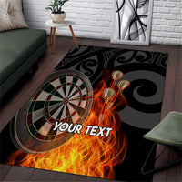 Personalised Aotearoa Darts Area Rug Maori Koru Flaming Dartboard LT14 Black - Polynesian Pride