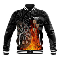 Personalised Aotearoa Darts Baseball Jacket Maori Koru Flaming Dartboard