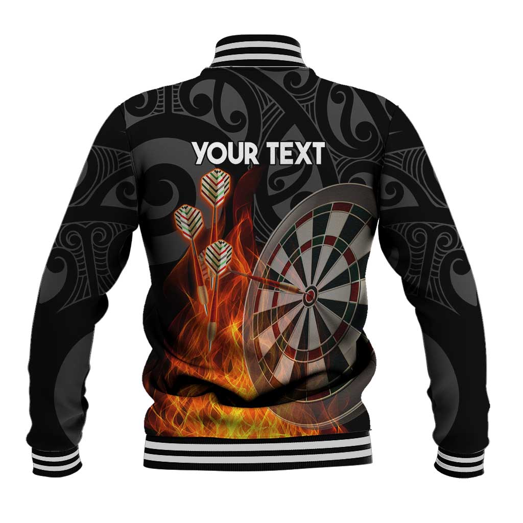 Personalised Aotearoa Darts Baseball Jacket Maori Koru Flaming Dartboard