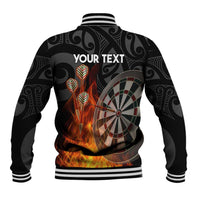 Personalised Aotearoa Darts Baseball Jacket Maori Koru Flaming Dartboard