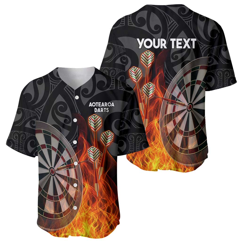 Personalised Aotearoa Darts Baseball Jersey Maori Koru Flaming Dartboard LT14 - Polynesian Pride