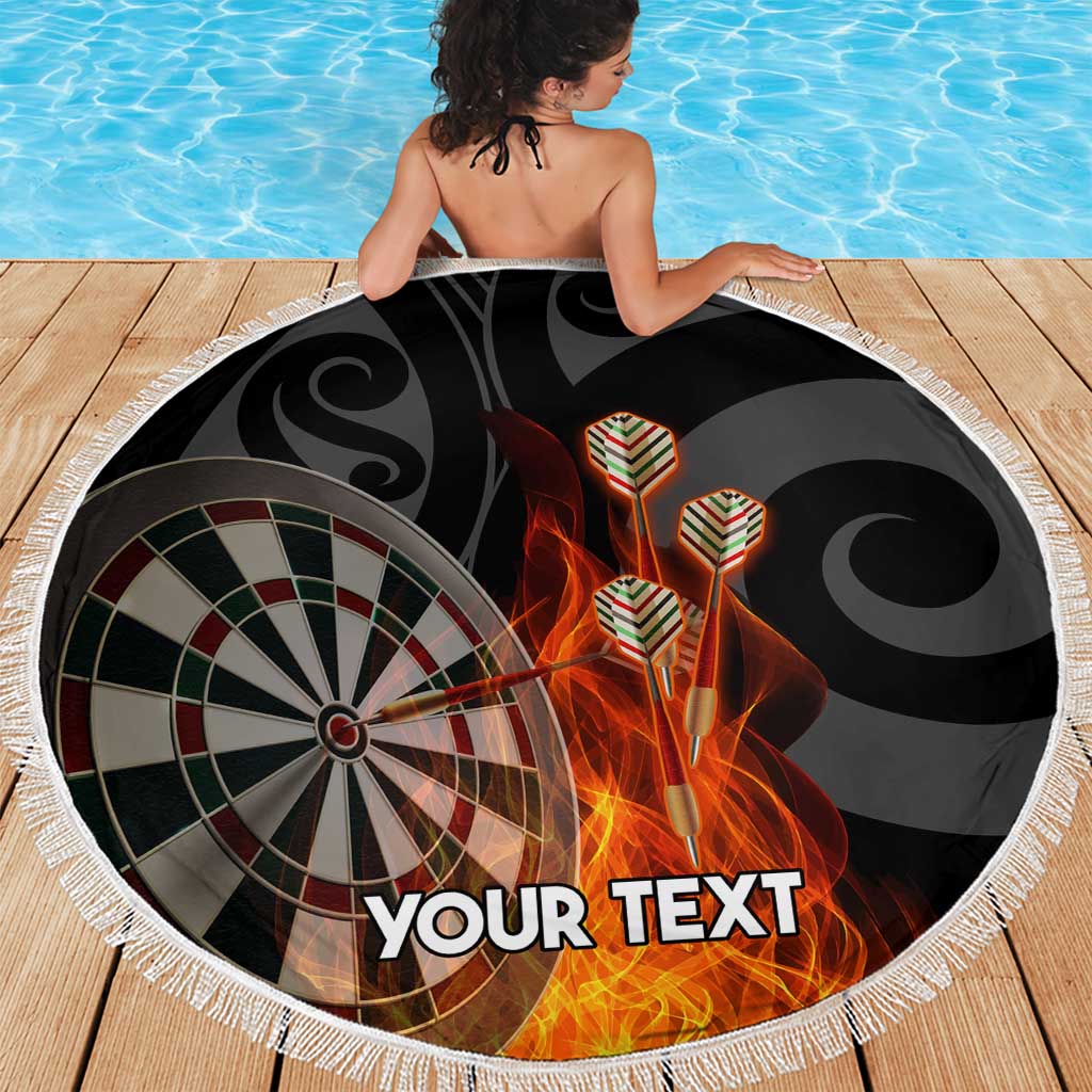 Personalised Aotearoa Darts Beach Blanket Maori Koru Flaming Dartboard