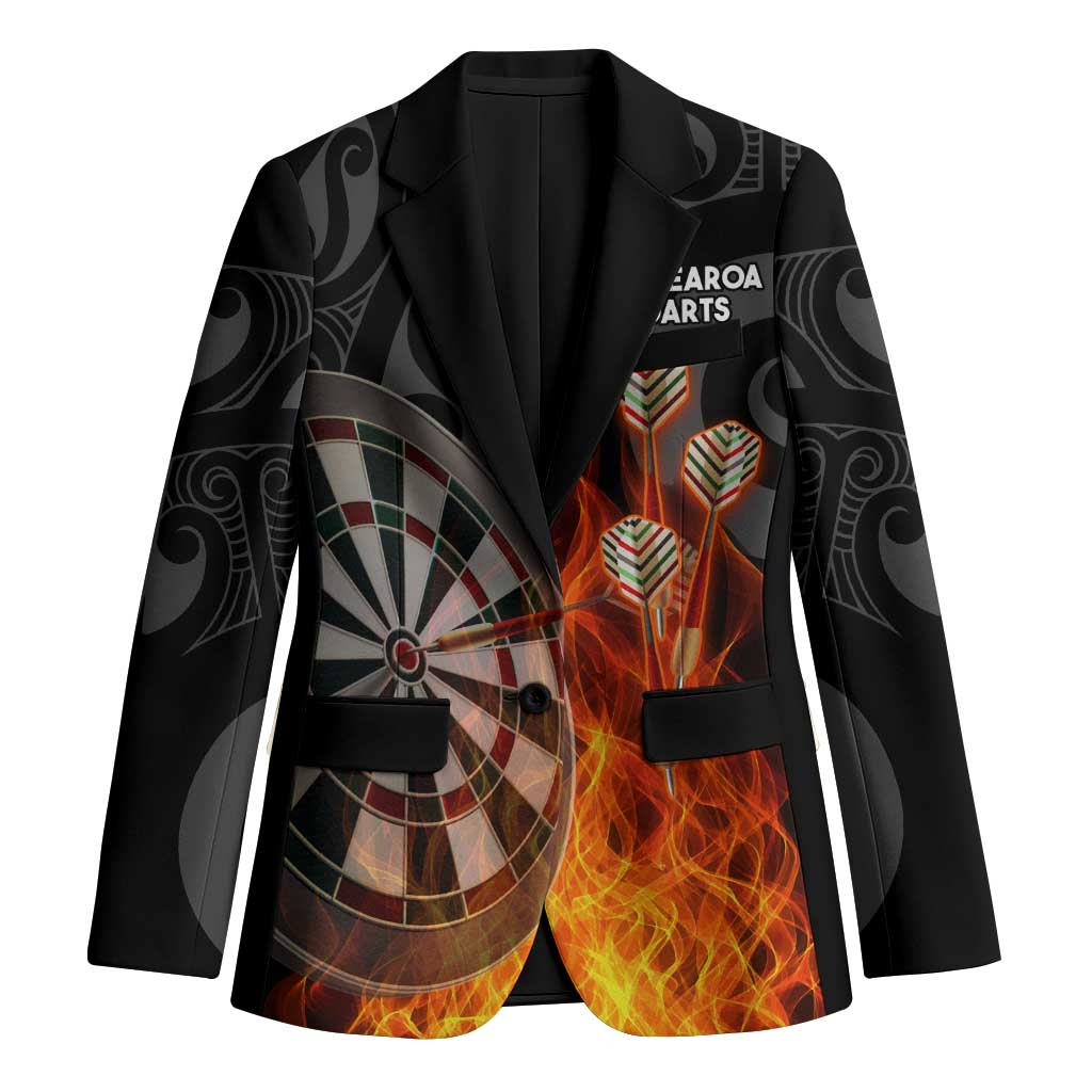 Personalised Aotearoa Darts Blazer Maori Koru Flaming Dartboard LT14 Unisex Black - Polynesian Pride