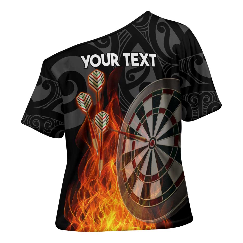 Personalised Aotearoa Darts Cross Shoulder Shirt Maori Koru Flaming Dartboard - Polynesian Pride