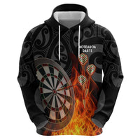 Personalised Aotearoa Darts Hoodie Maori Koru Flaming Dartboard