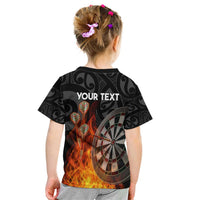 Personalised Aotearoa Darts Kid T Shirt Maori Koru Flaming Dartboard LT14 - Polynesian Pride