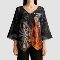 Personalised Aotearoa Darts Kimono Sleeve Blouse Maori Koru Flaming Dartboard - Polynesian Pride