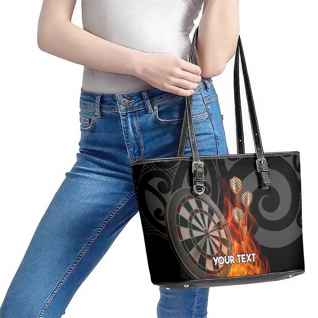 Personalised Aotearoa Darts Leather Tote Bag Maori Koru Flaming Dartboard LT14 - Polynesian Pride