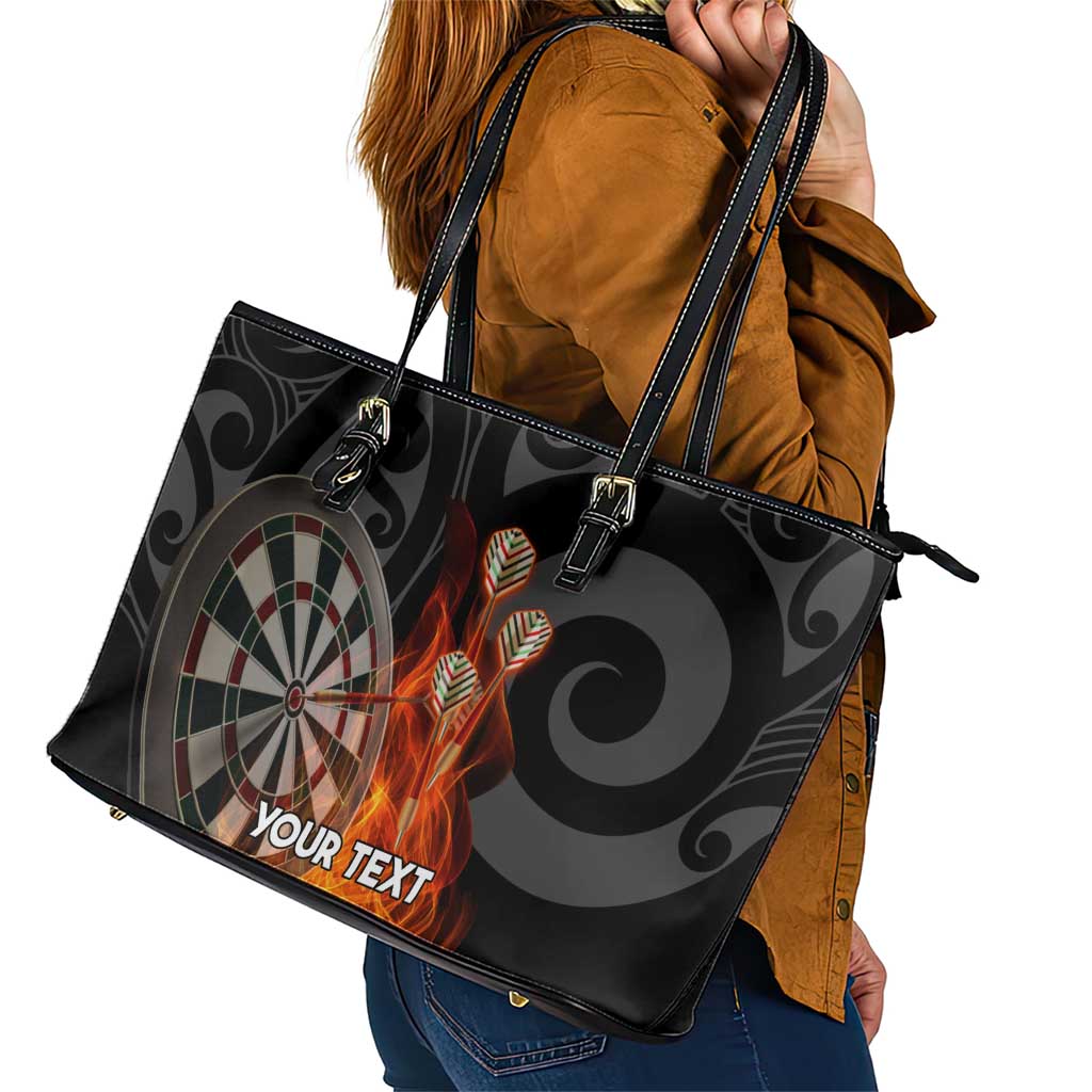 Personalised Aotearoa Darts Leather Tote Bag Maori Koru Flaming Dartboard LT14 - Polynesian Pride