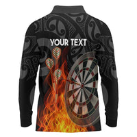 Personalised Aotearoa Darts Long Sleeve Polo Shirt Maori Koru Flaming Dartboard