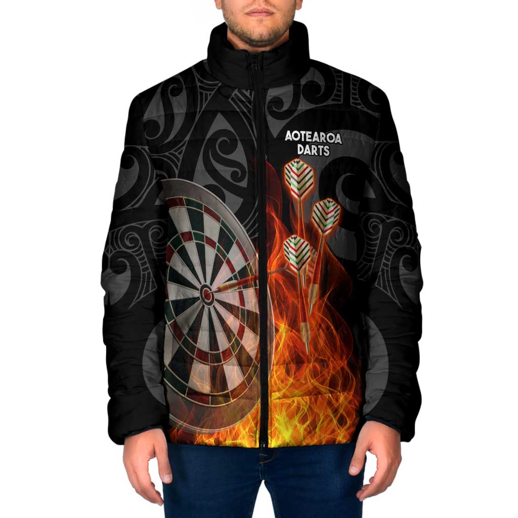 Personalised Aotearoa Darts Padded Jacket Maori Koru Flaming Dartboard - Polynesian Pride