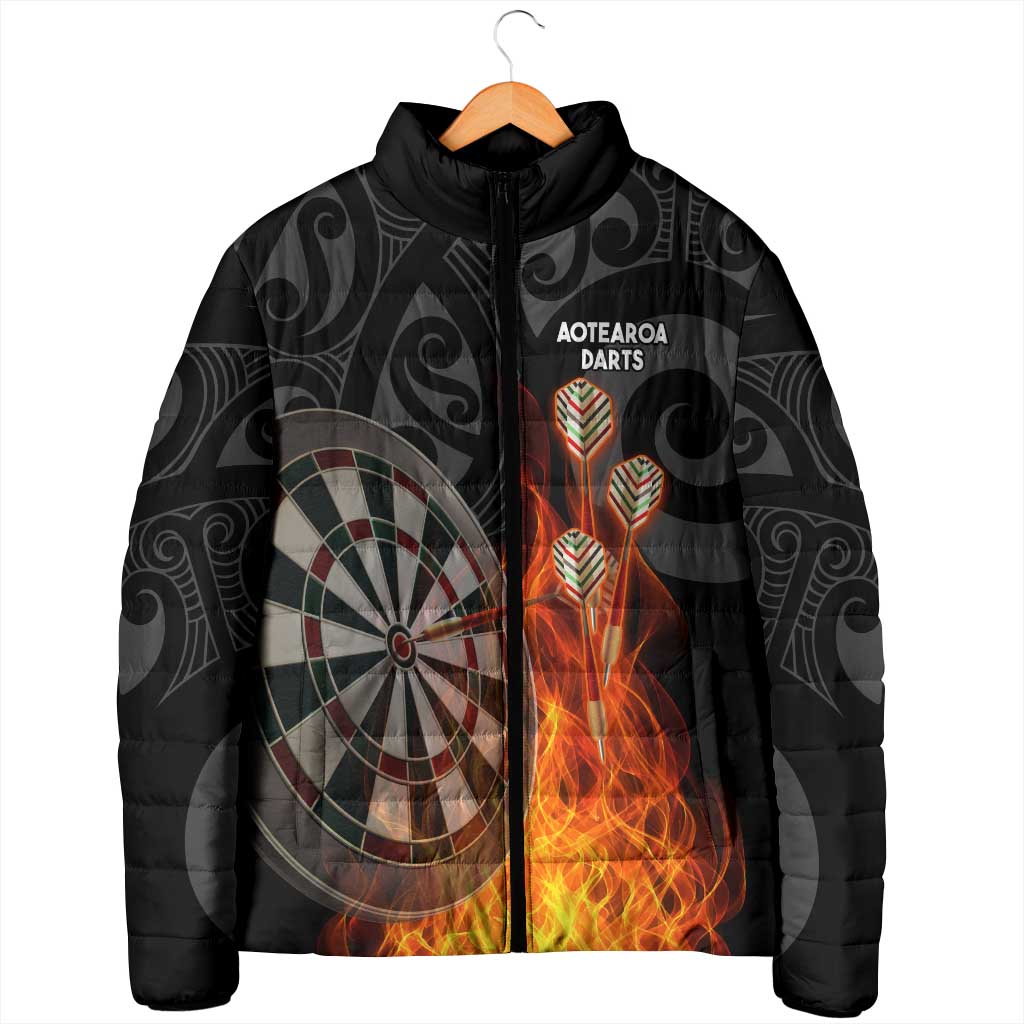Personalised Aotearoa Darts Padded Jacket Maori Koru Flaming Dartboard - Polynesian Pride