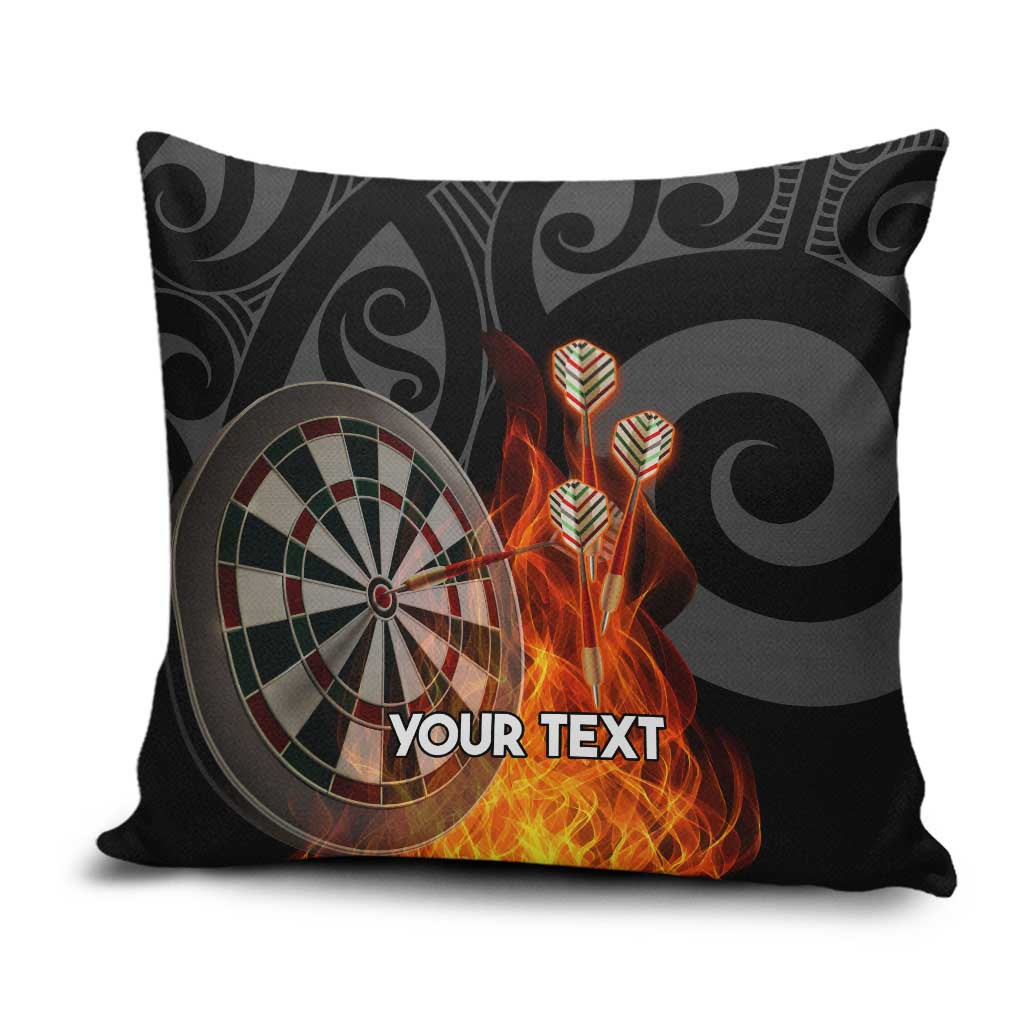 Personalised Aotearoa Darts Pillow Cover Maori Koru Flaming Dartboard LT14 Black - Polynesian Pride