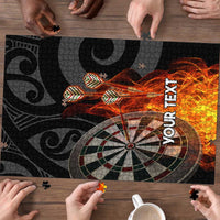 Personalised Aotearoa Darts Puzzle Maori Koru Flaming Dartboard - Polynesian Pride