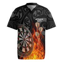 Personalised Aotearoa Darts Rugby Jersey Maori Koru Flaming Dartboard