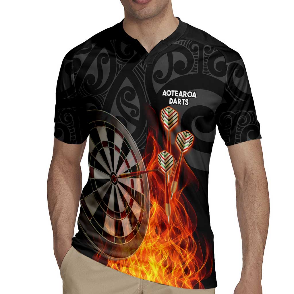 Personalised Aotearoa Darts Rugby Jersey Maori Koru Flaming Dartboard