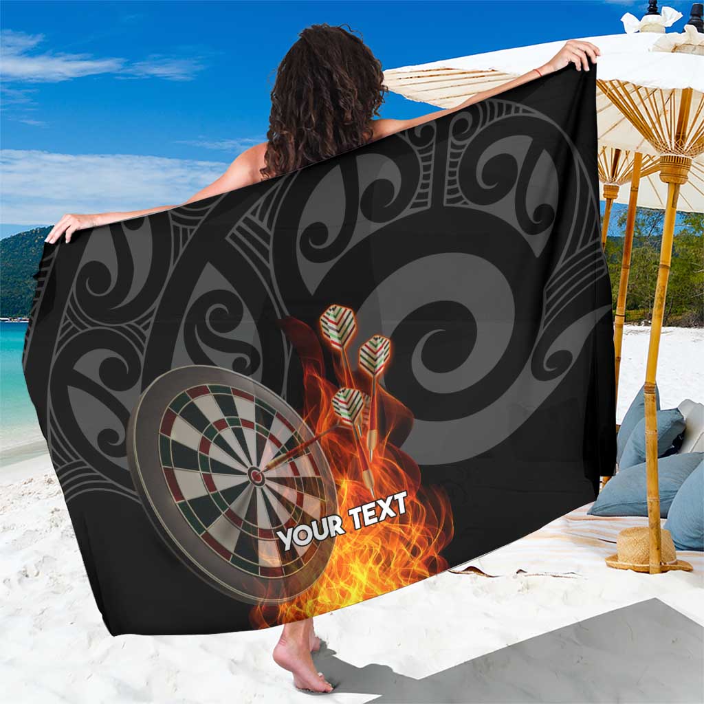 Personalised Aotearoa Darts Sarong Maori Koru Flaming Dartboard LT14 One Size 44 x 66 inches Black - Polynesian Pride