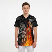 Personalised Aotearoa Darts Scrub Top Maori Koru Flaming Dartboard - Polynesian Pride