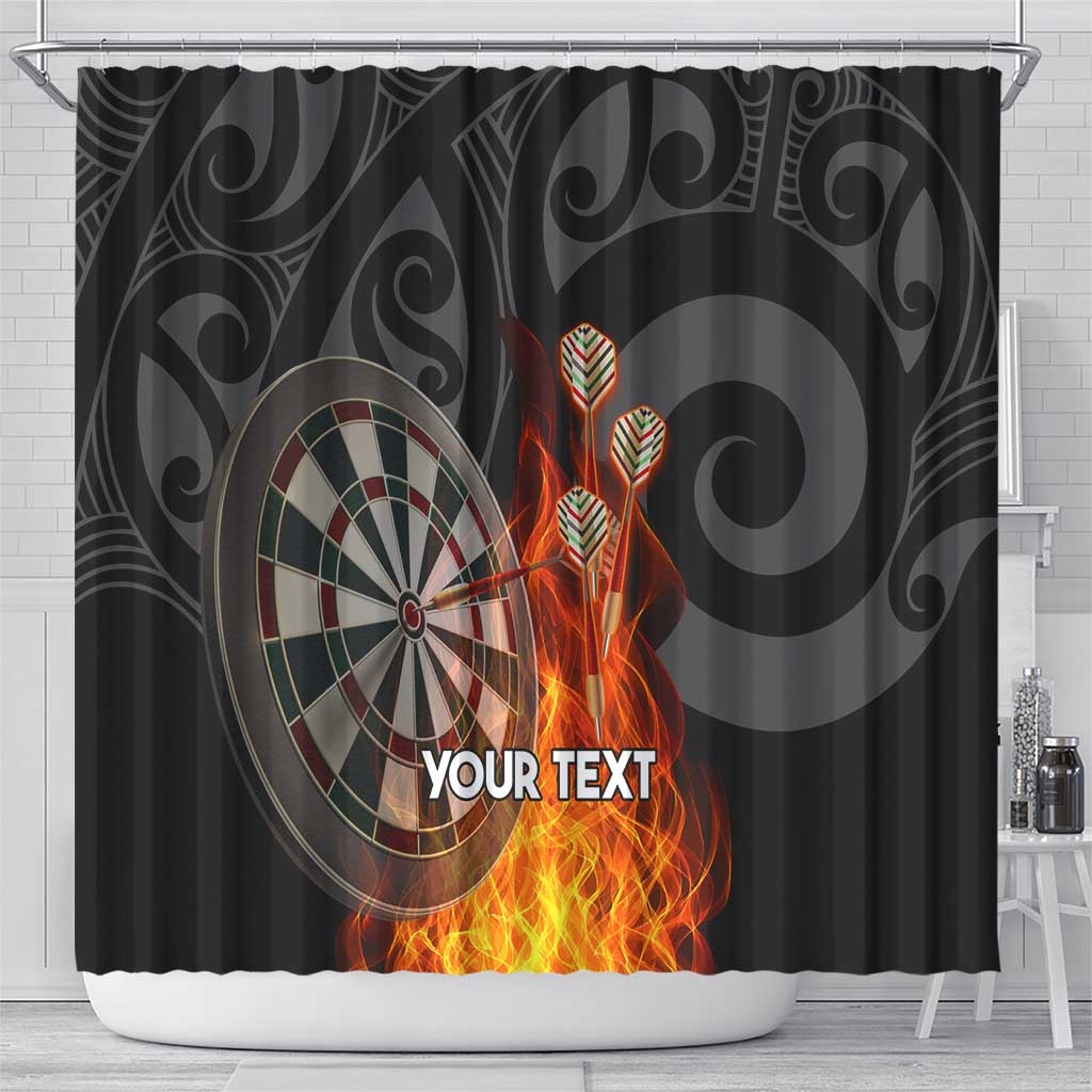 Personalised Aotearoa Darts Shower Curtain Maori Koru Flaming Dartboard