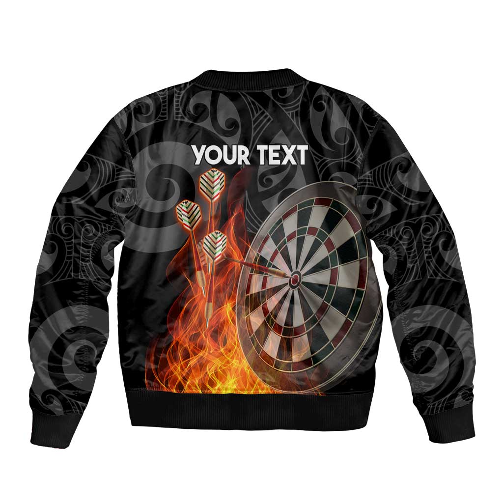 Personalised Aotearoa Darts Sleeve Zip Bomber Jacket Maori Koru Flaming Dartboard LT14 - Polynesian Pride