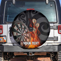 Personalised Aotearoa Darts Spare Tire Cover Maori Koru Flaming Dartboard LT14 Black - Polynesian Pride