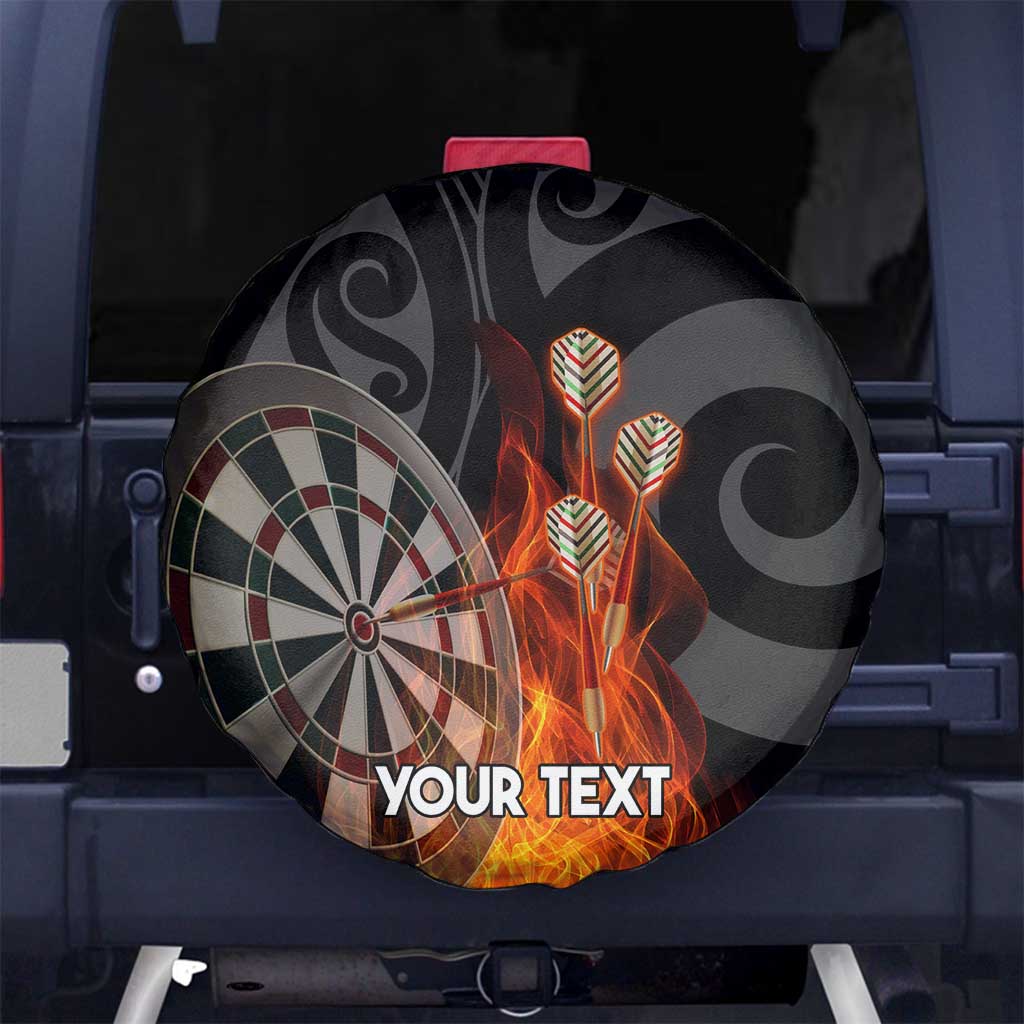 Personalised Aotearoa Darts Spare Tire Cover Maori Koru Flaming Dartboard LT14 No hole Black - Polynesian Pride