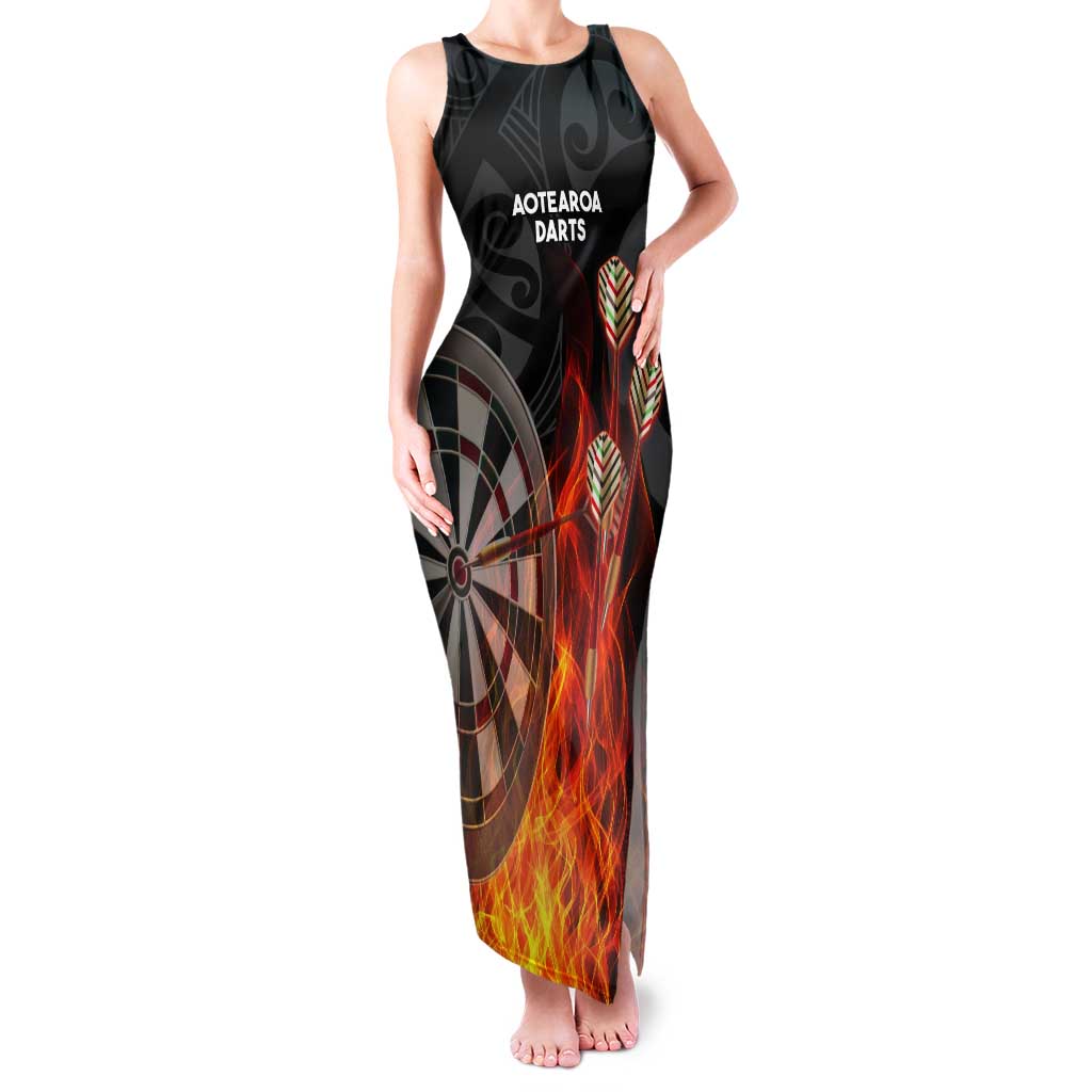 Personalised Aotearoa Darts Tank Maxi Dress Maori Koru Flaming Dartboard