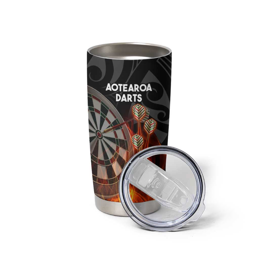 Personalised Aotearoa Darts Tumbler Cup Maori Koru Flaming Dartboard