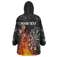 Personalised Aotearoa Darts Wearable Blanket Hoodie Maori Koru Flaming Dartboard