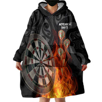 Personalised Aotearoa Darts Wearable Blanket Hoodie Maori Koru Flaming Dartboard