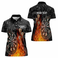 Personalised Aotearoa Darts Women Polo Shirt Maori Koru Flaming Dartboard