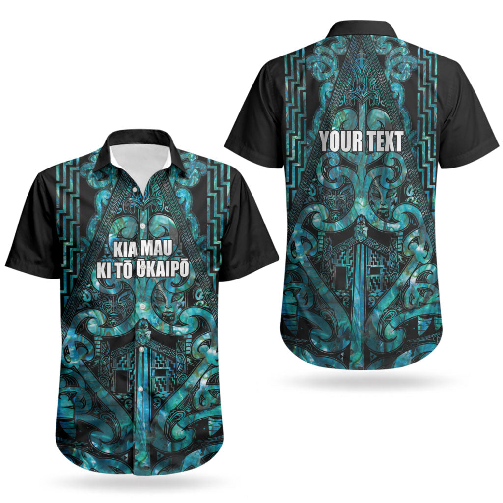 Maori Language Week Personalised Couples Matching Off Shoulder Short Dress and Hawaiian Shirt Kia Mau Ki To Ukaipo Paua Shell Color LT14 - Polynesian Pride