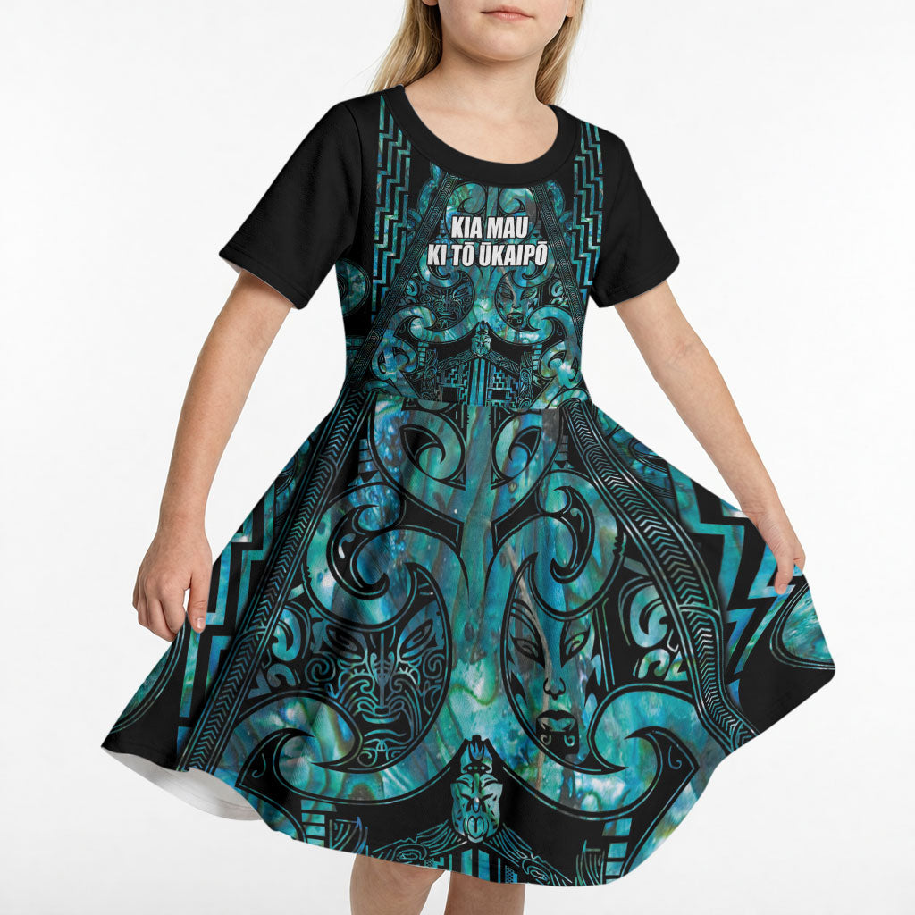 Maori Language Week Personalised Kid Short Sleeve Dress Kia Mau Ki To Ukaipo Paua Shell Color LT14 - Polynesian Pride