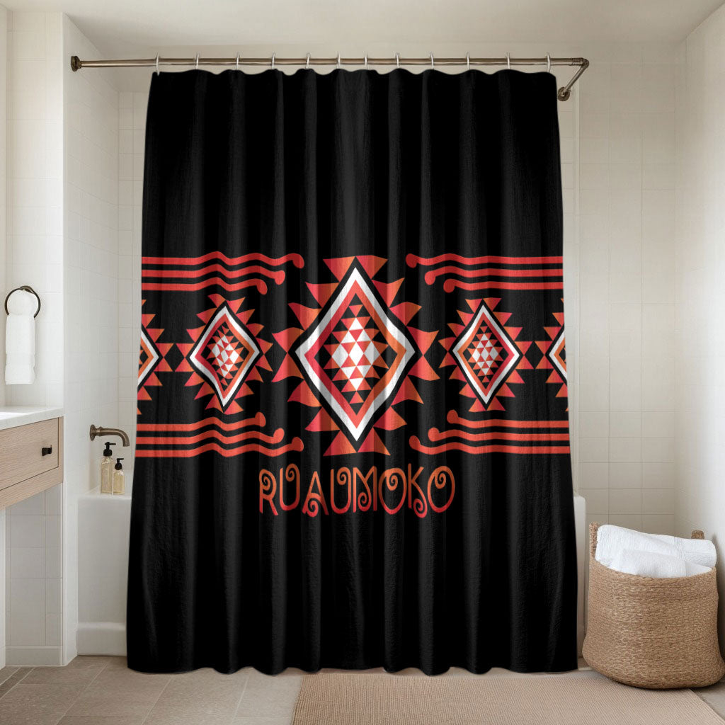 Aotearoa Atua Ruaumoko Bathroom Set Maori Powerful God Taniko Motifs LT14 Shower Curtain Only Orange - Polynesian Pride