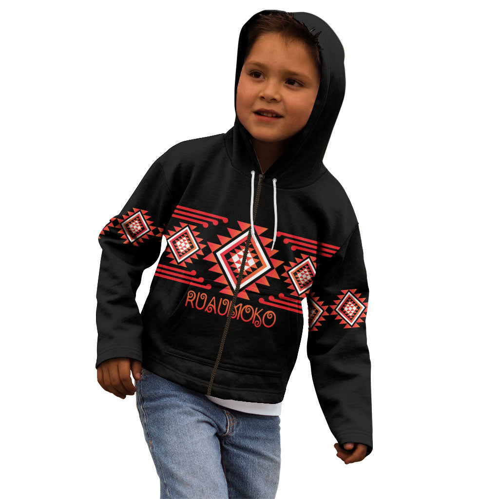 Aotearoa Atua Ruaumoko Personalised Kid Hoodie Maori Powerful God Taniko Motifs LT14 - Polynesian Pride