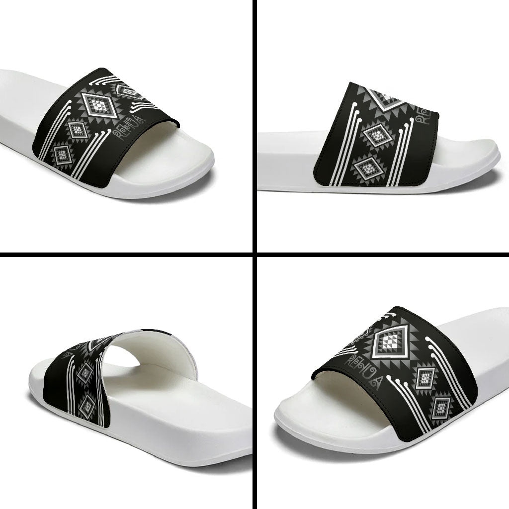 Aotearoa Atua Rehua Slide Sandals Maori God Of Healing Taniko Motifs LT14 - Polynesian Pride