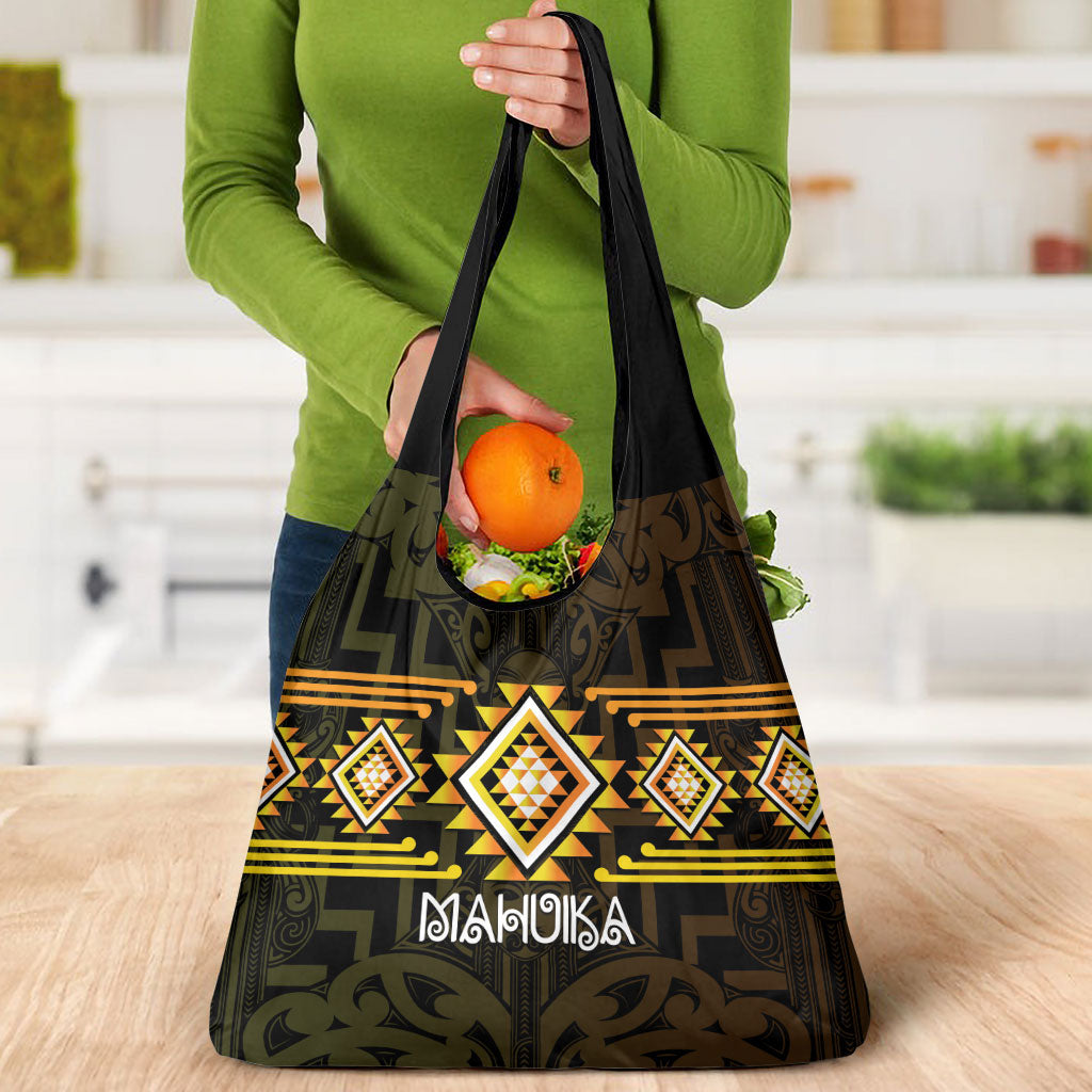 Aotearoa Atua Mahuika Grocery Bag Maori Goddess Of Fire Taniko Motifs LT14 - Polynesian Pride