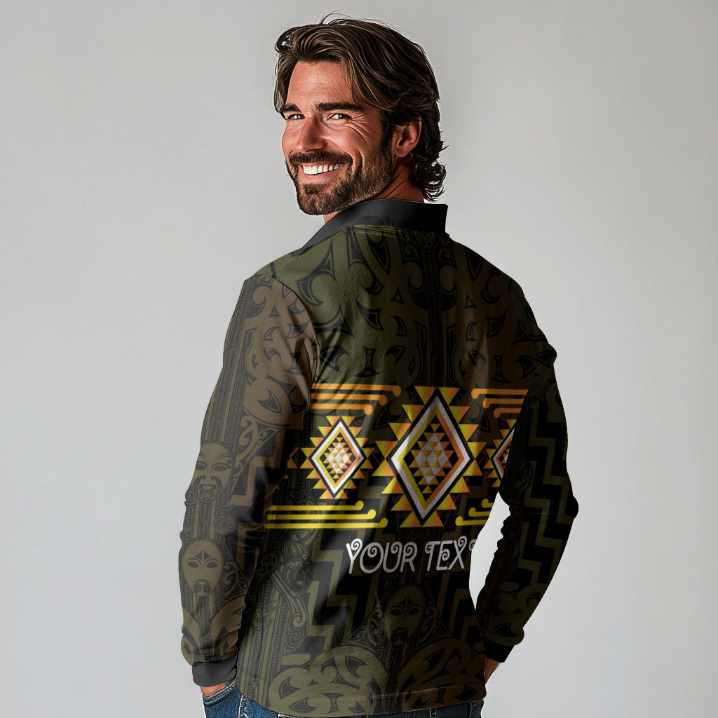 Aotearoa Atua Mahuika Personalised Long Sleeve Polo Shirt Maori Goddess Of Fire Taniko Motifs LT14 - Polynesian Pride
