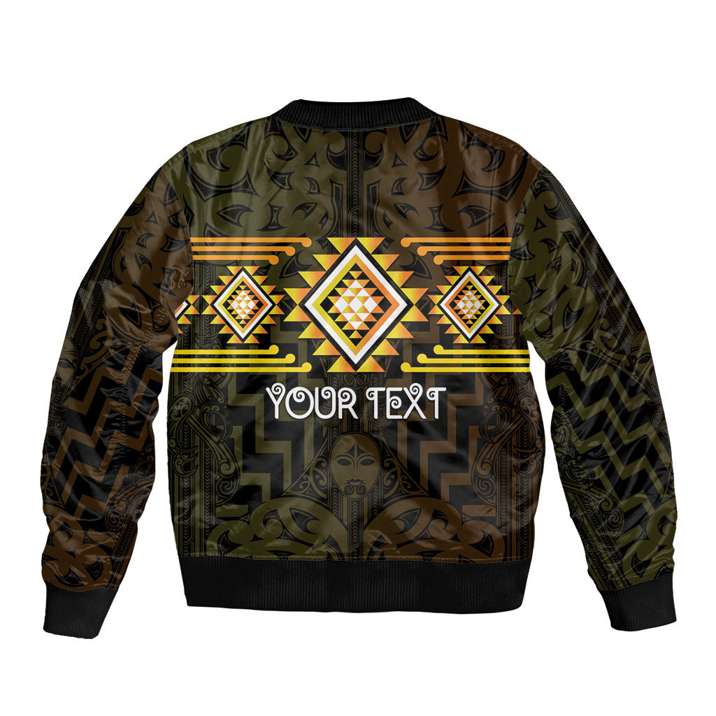 Aotearoa Atua Mahuika Personalised Sleeve Zip Bomber Jacket Maori Goddess Of Fire Taniko Motifs LT14 - Polynesian Pride