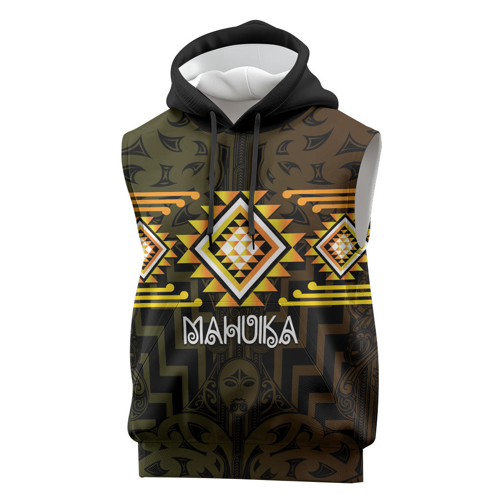 Aotearoa Atua Mahuika Personalised Sleeveless Hoodie Maori Goddess Of Fire Taniko Motifs LT14 Yellow - Polynesian Pride