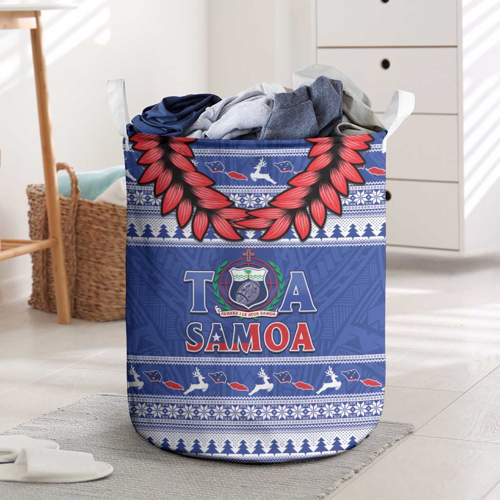 Toa Samoa Rugby Christmas Laundry Basket Ula Fala Samoan Pattern Blue LT14 Blue - Polynesian Pride