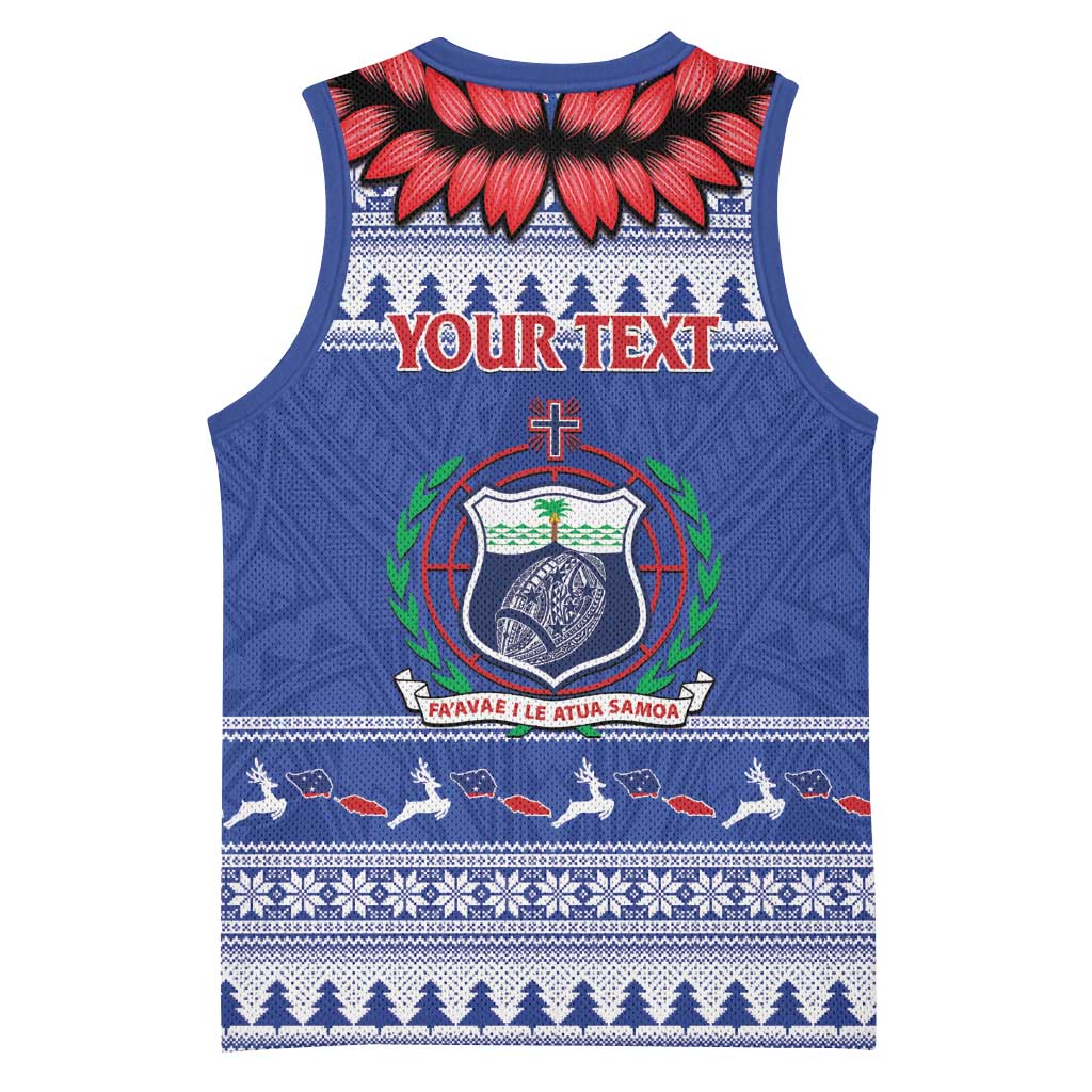 Personalised Toa Samoa Rugby Christmas Basketball Jersey Ula Fala Samoan Pattern Blue - Polynesian Pride